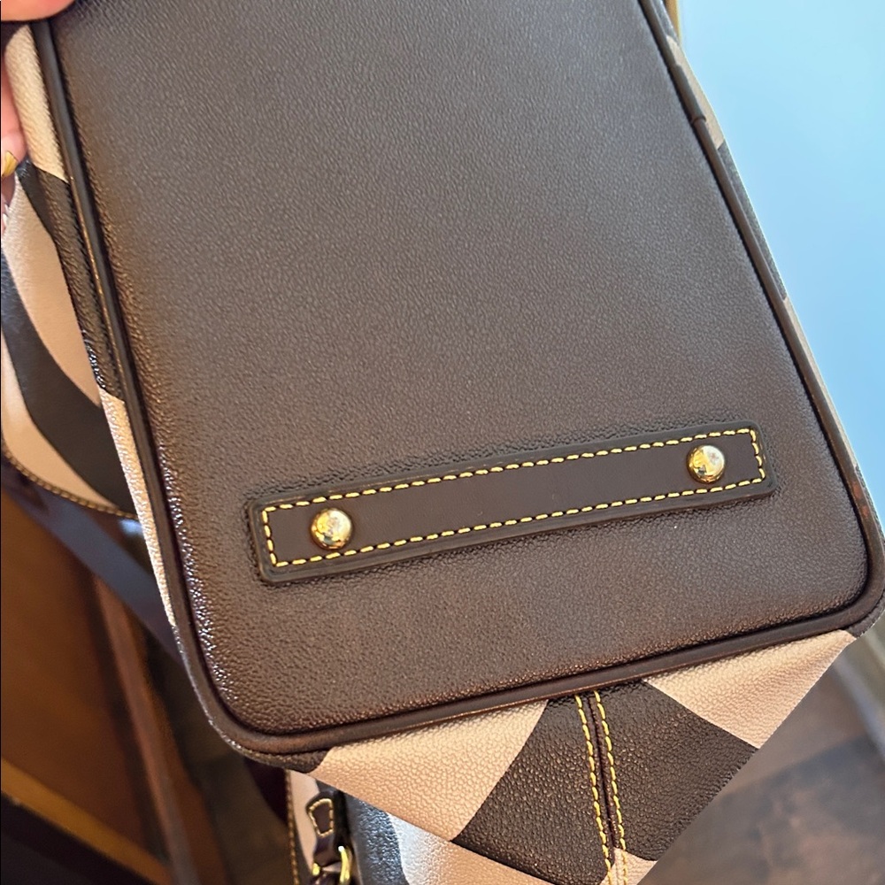 Dooney & Bourke Tan and Brown Chevron Tote - Picture 10 of 15
